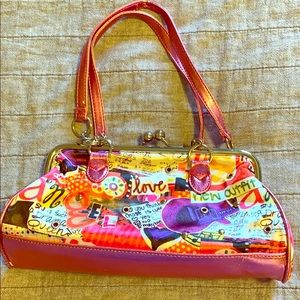 Pink designer shoulder strap purse